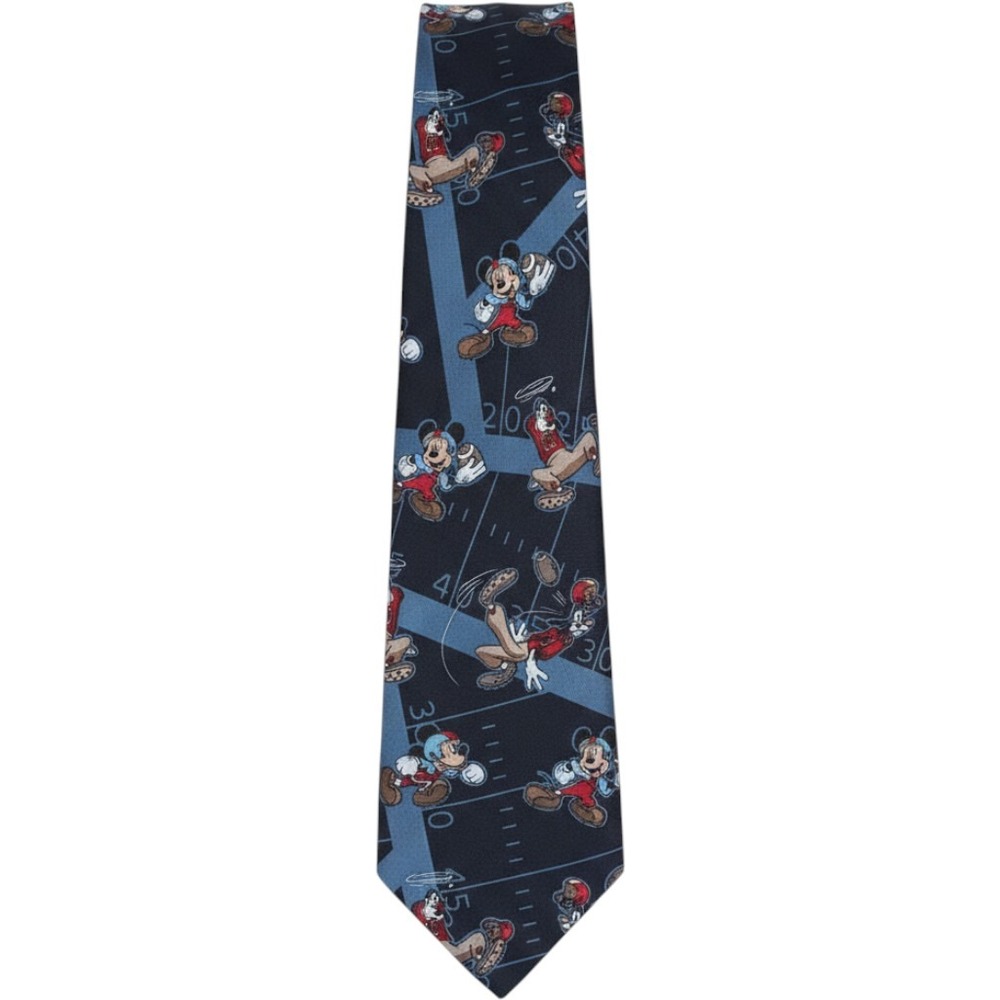 Mickey Unlimited Disney Football Tie Mens Navy Blue Mickey Mouse Goofy Novelty